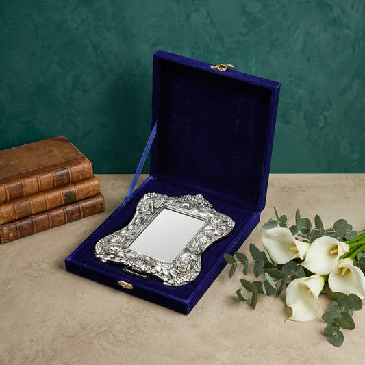 German Silver Handcrafted Grand Photo Frame | 9×7.5 inch | Premium Blue Velvet Gift Box
