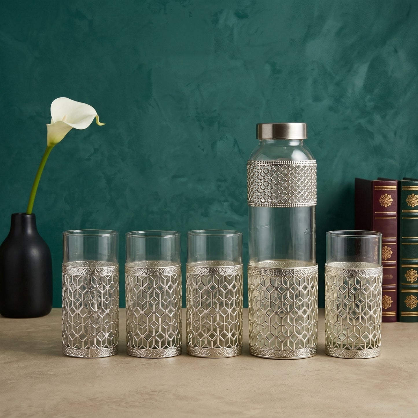 German Silverware Bottle & Glass Set
