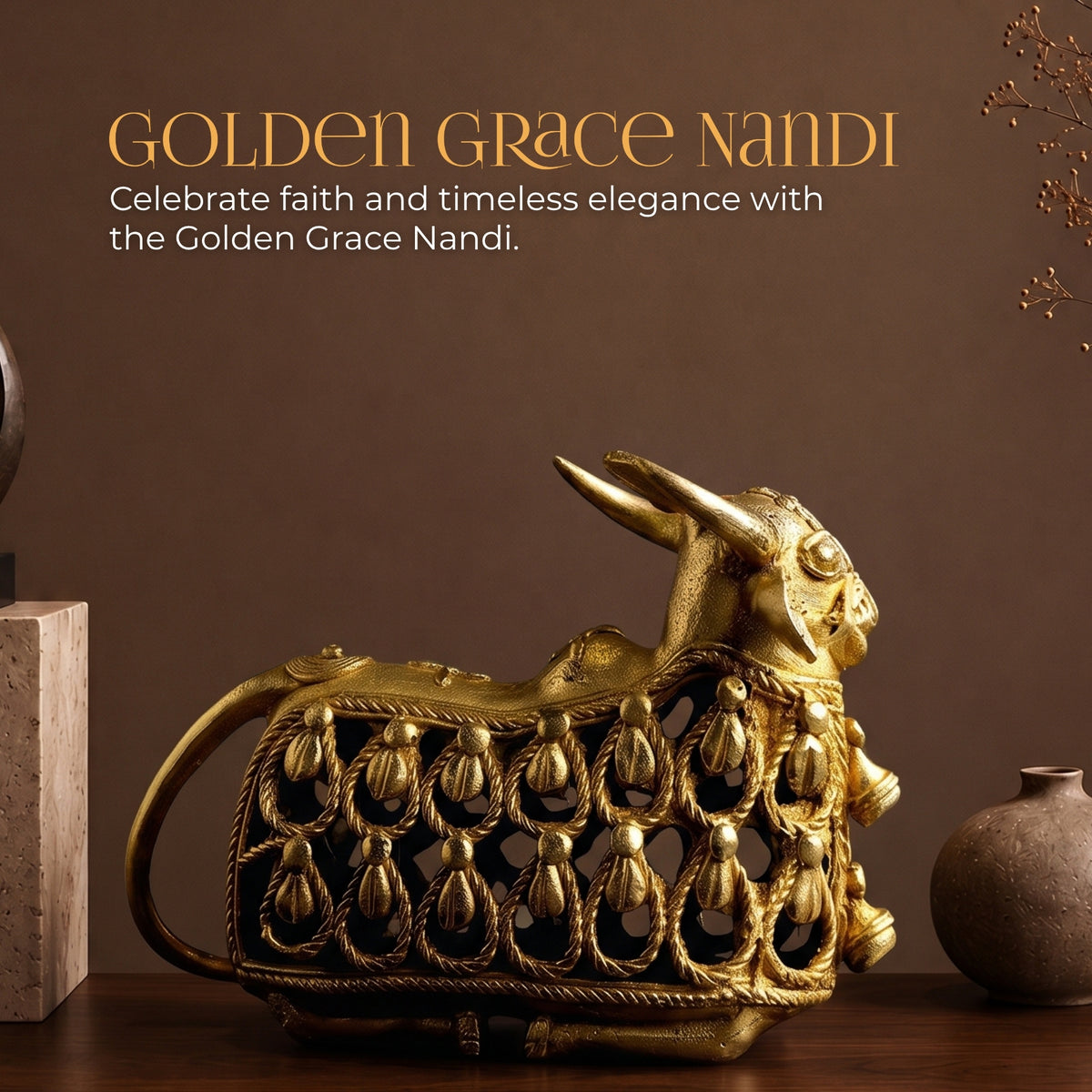 Golden Grace Nandi Brass - handcrafted decor by Yura Designs