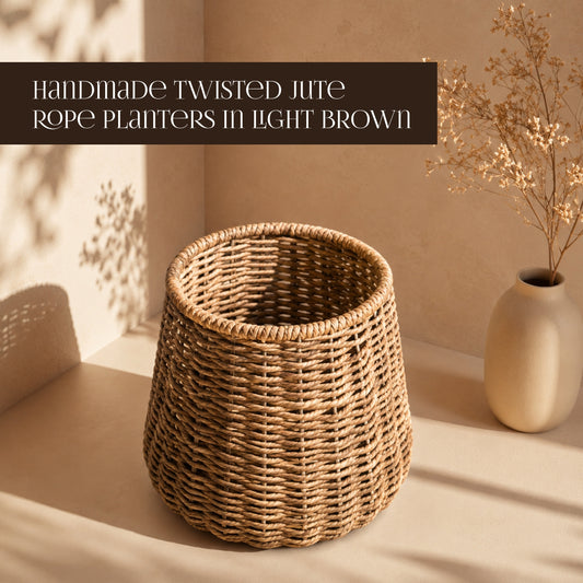 Handmade Twisted Jute Rope Planter in Light Brown