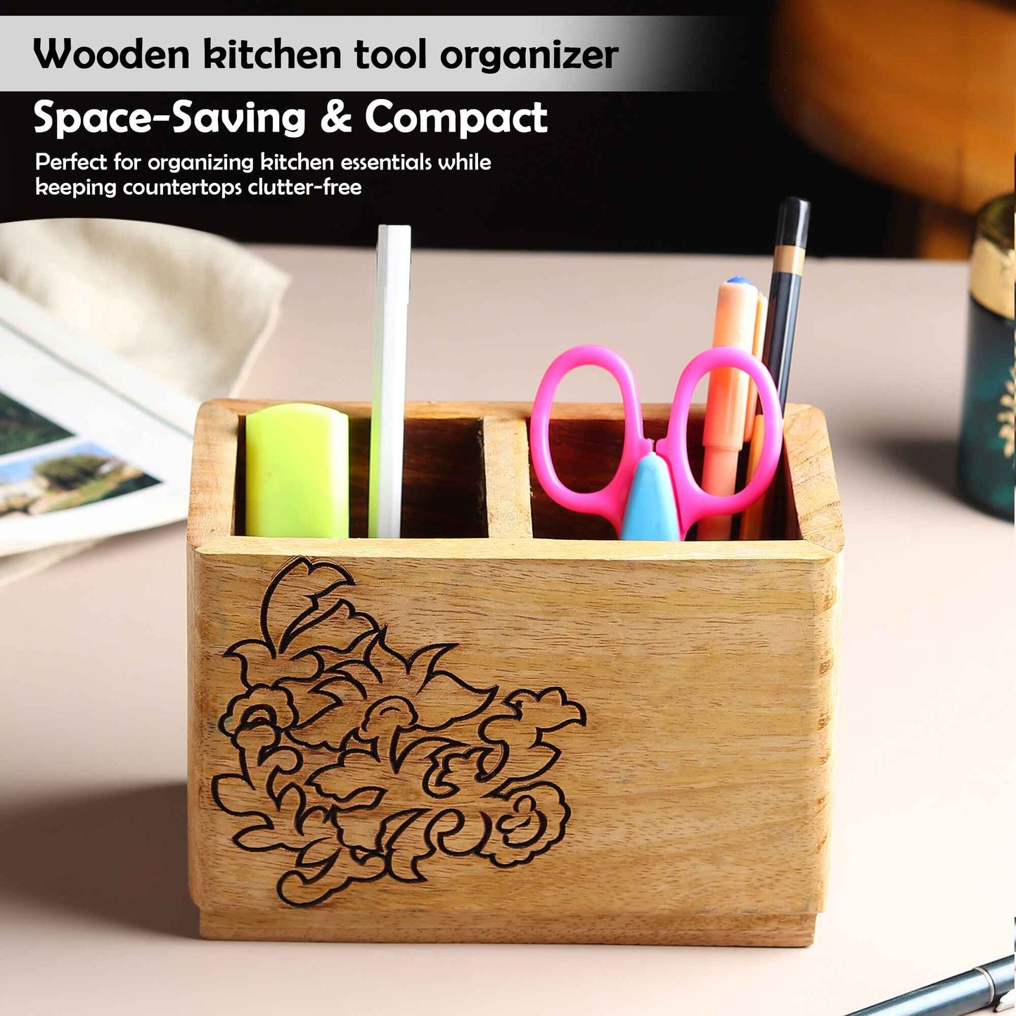 Wooden kitchen tool organizer