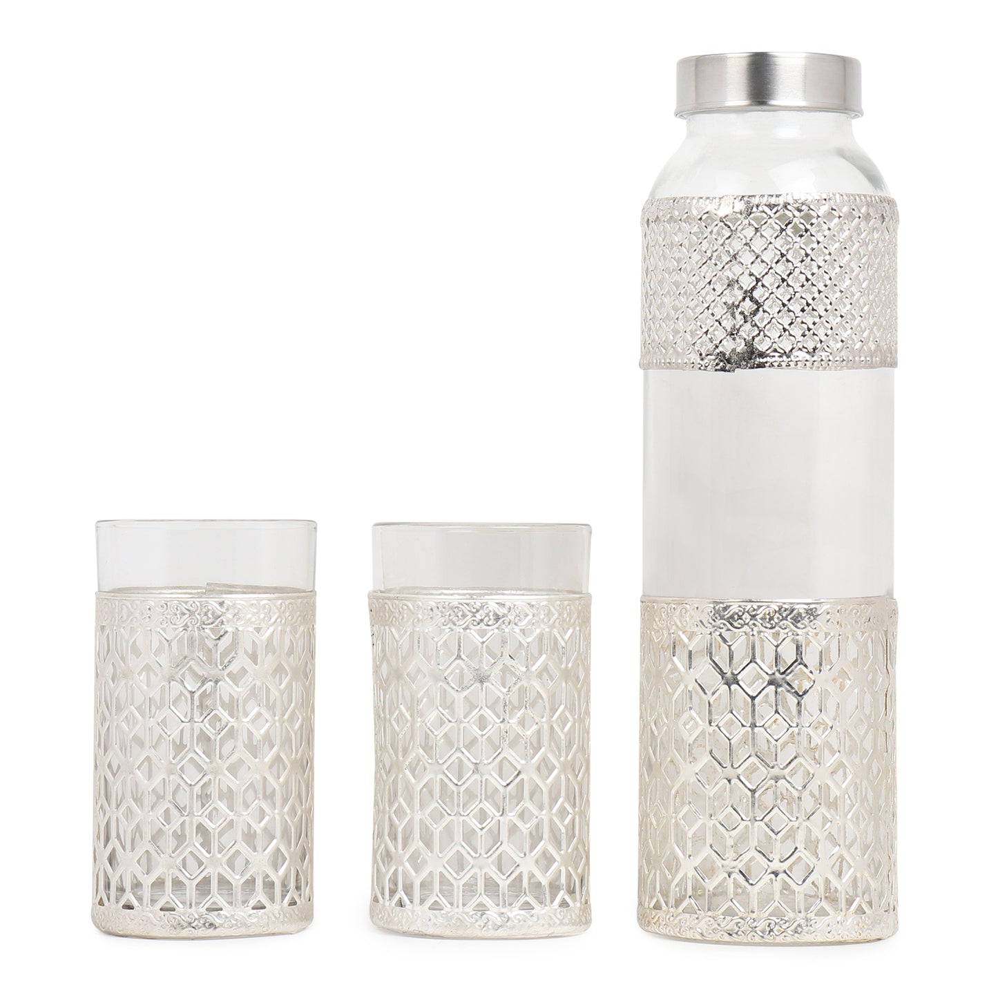 German silverware bottle & glass set of 2