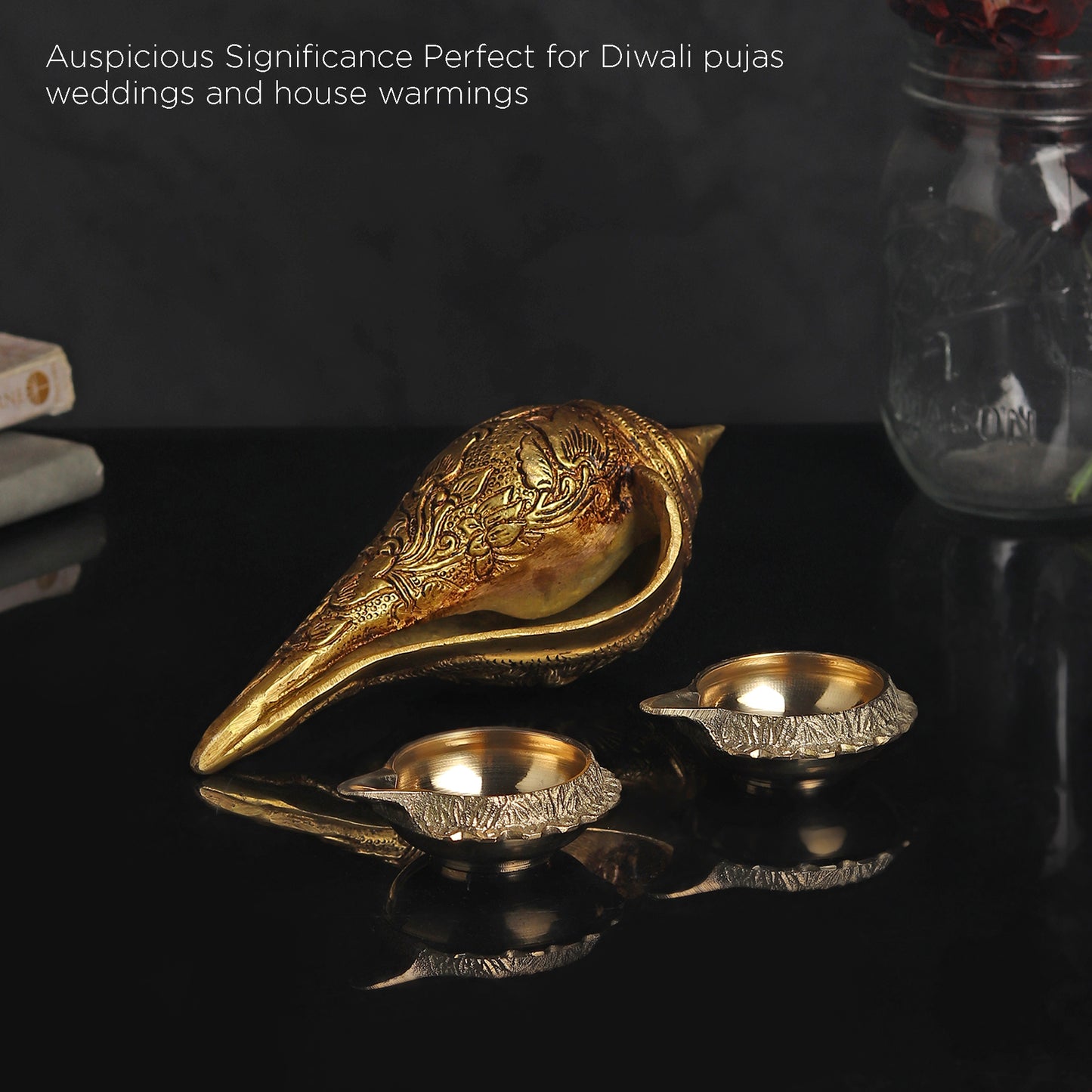 Brass Shankh + 2 Kuber Diyas Gift Set