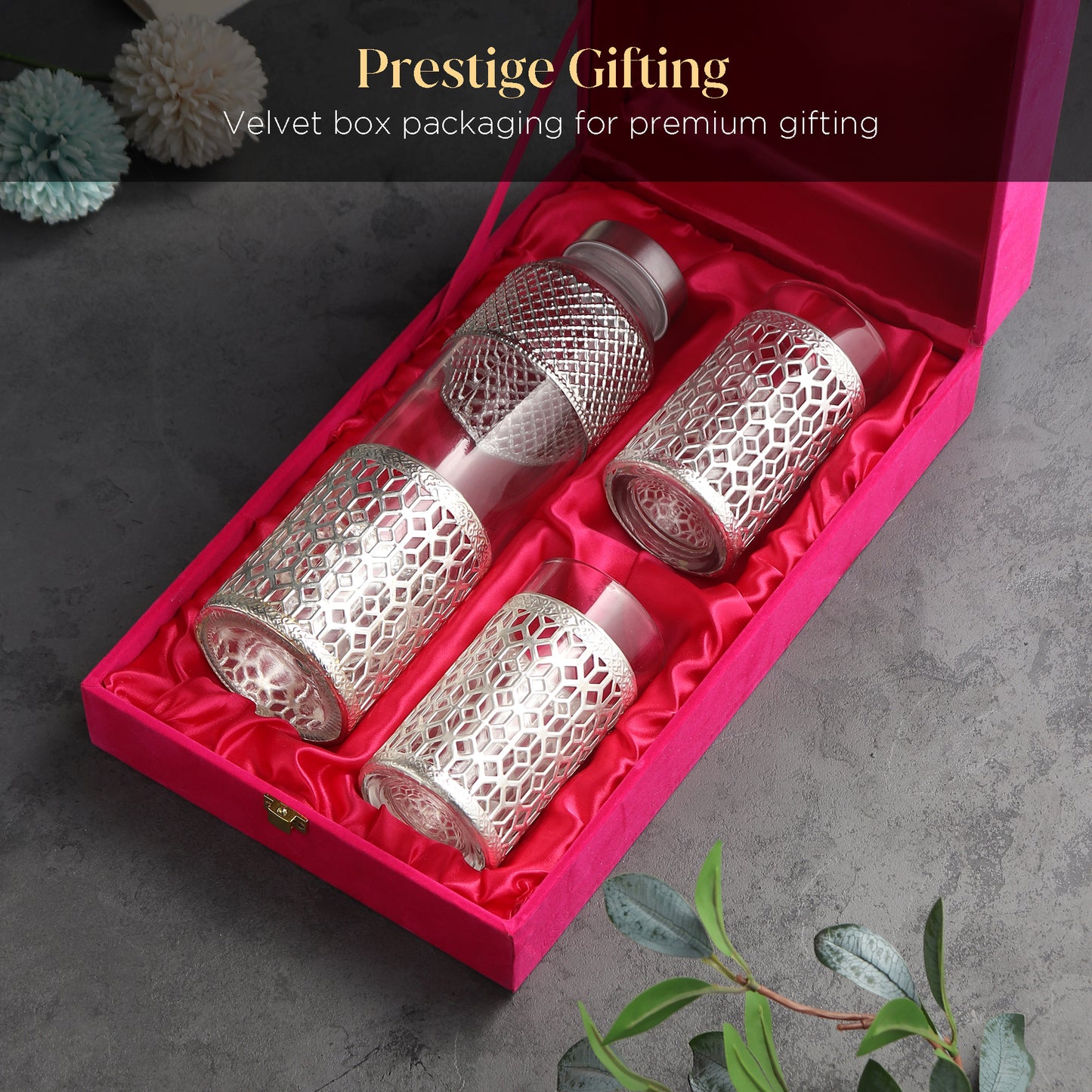 German silverware bottle & glass set of 2