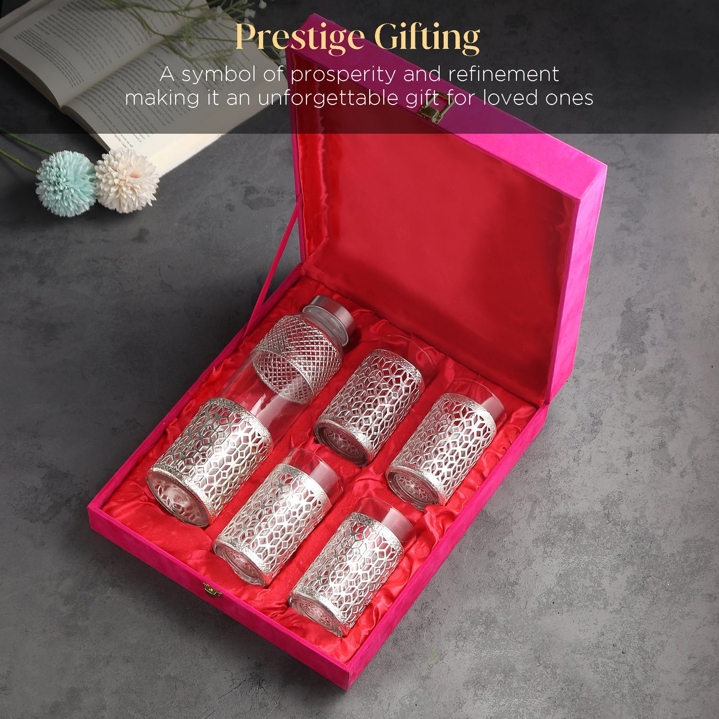 German silverware bottle & glass set of 4