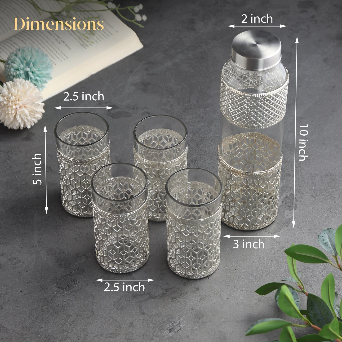 German silverware bottle & glass set of 4