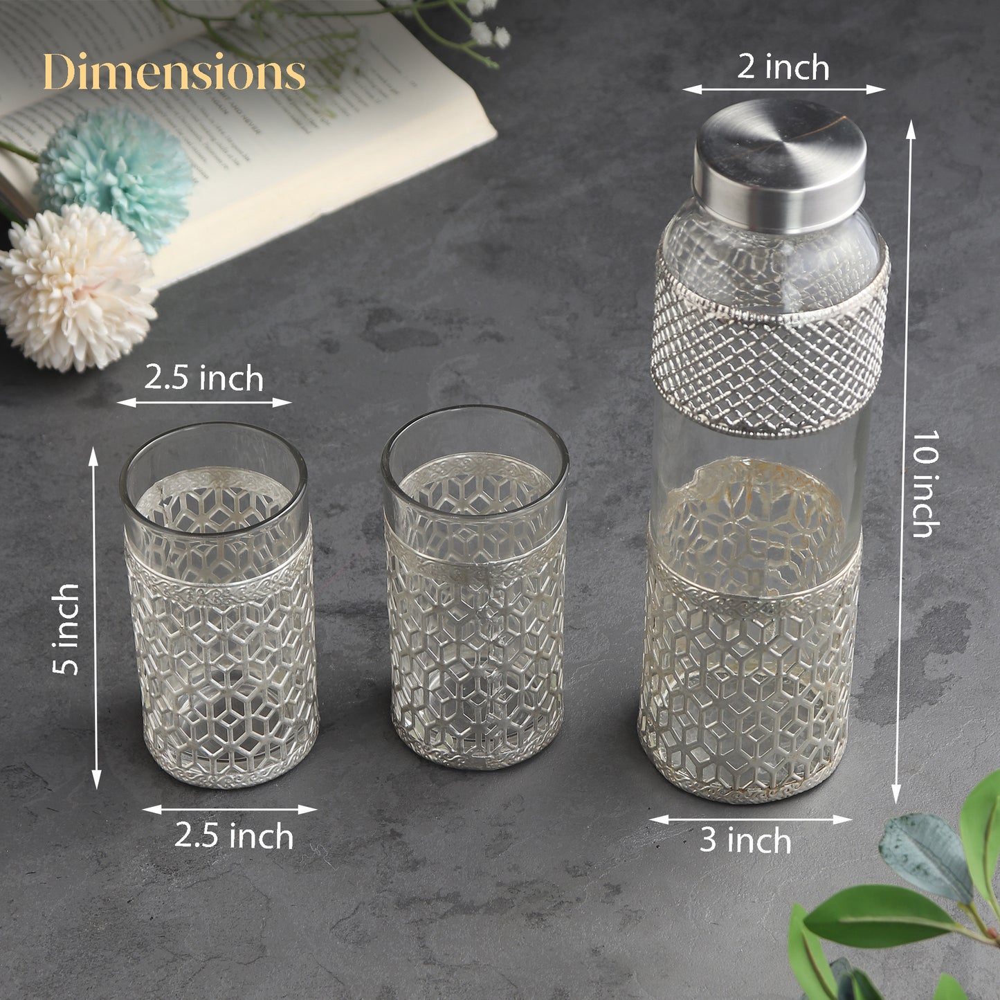 German silverware bottle & glass set of 2