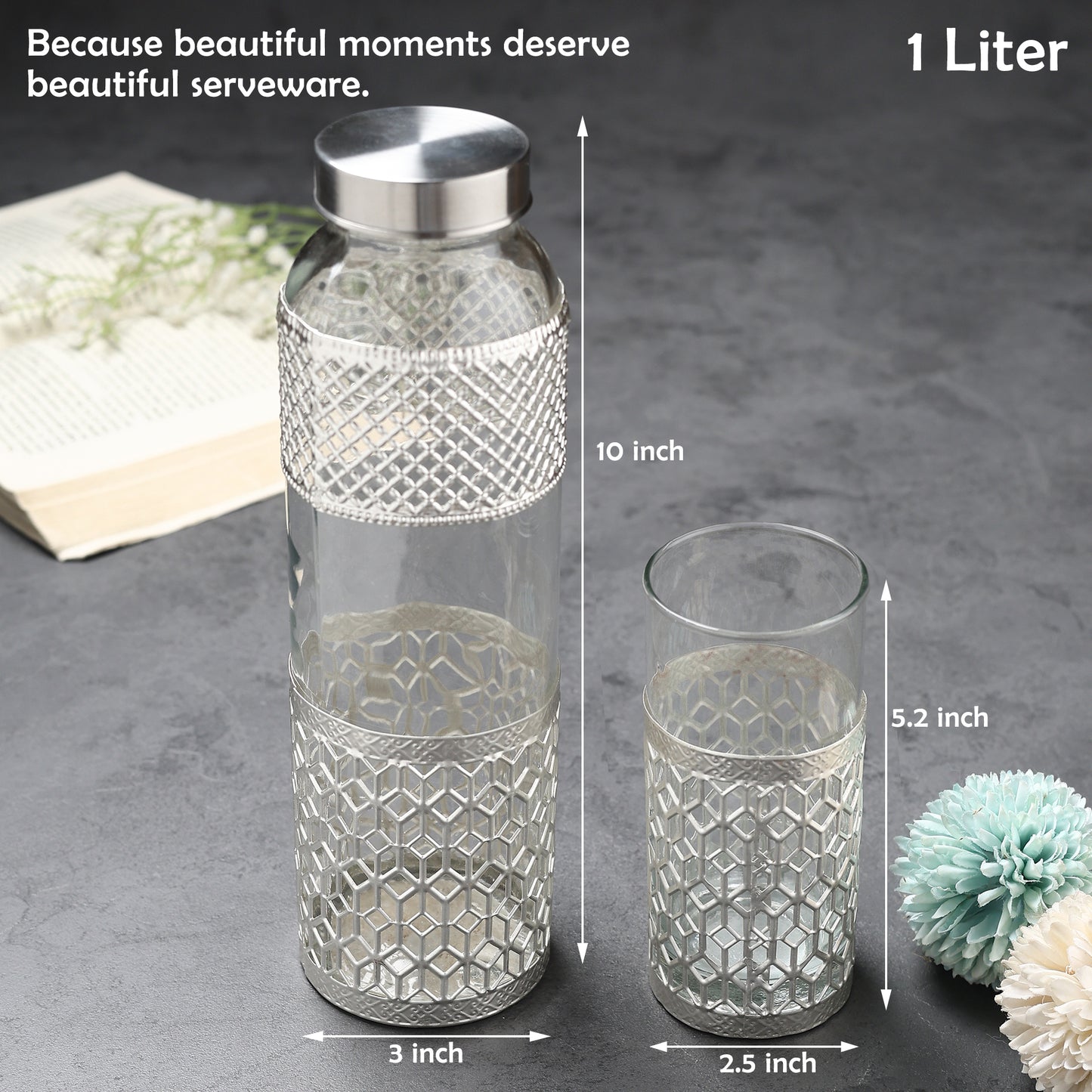 German Silverware Bottle & Glass Set | Premium Blue Velvet Gift Box