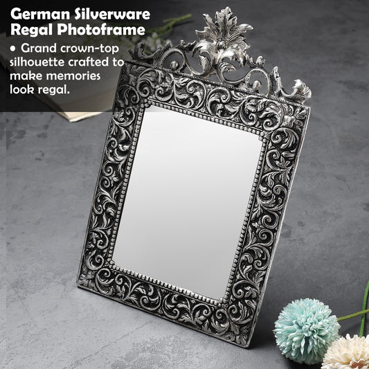 German Silverware Handcrafted Regal Photo Frame | 13×8.5 inch | Premium Blue Velvet Gift Box