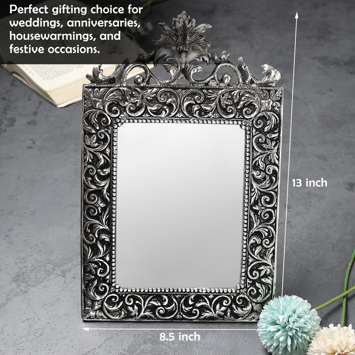 German Silverware Handcrafted Regal Photo Frame | 13×8.5 inch | Premium Blue Velvet Gift Box