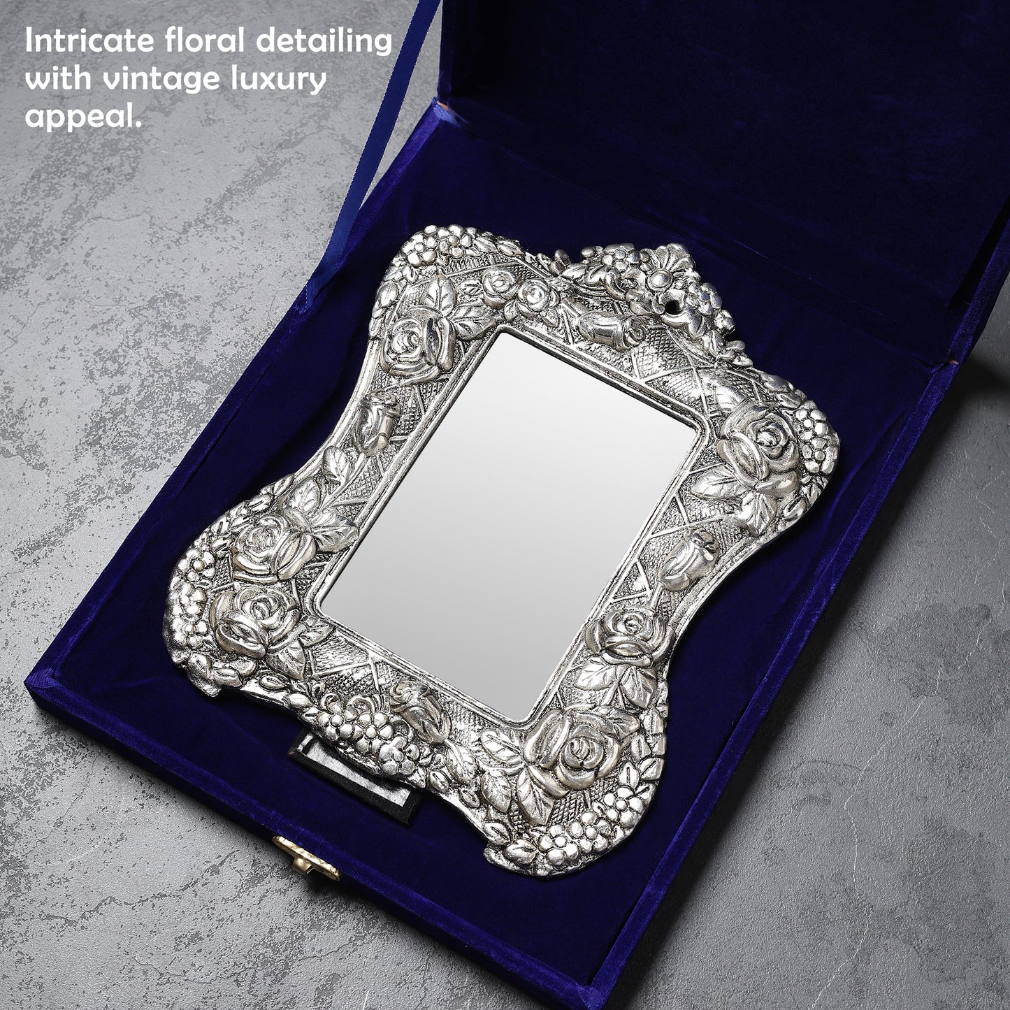 German Silver Handcrafted Grand Photo Frame | 9×7.5 inch | Premium Blue Velvet Gift Box