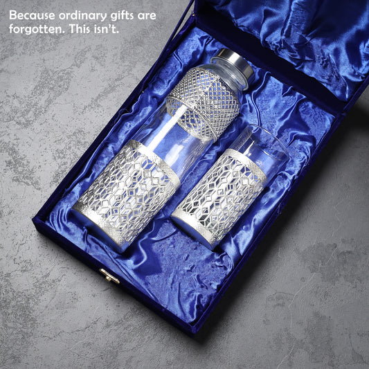 German Silverware Bottle & Glass Set | Premium Blue Velvet Gift Box