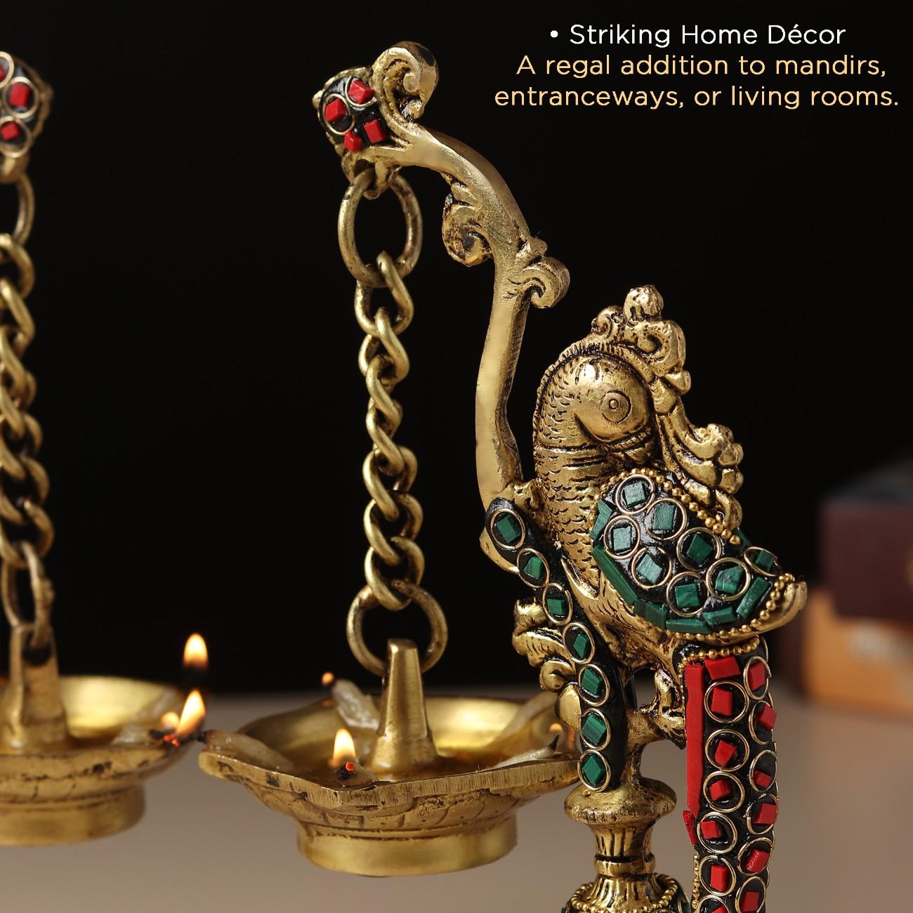 Peacock Pair Brass Hanging Diyas (Set of 2)