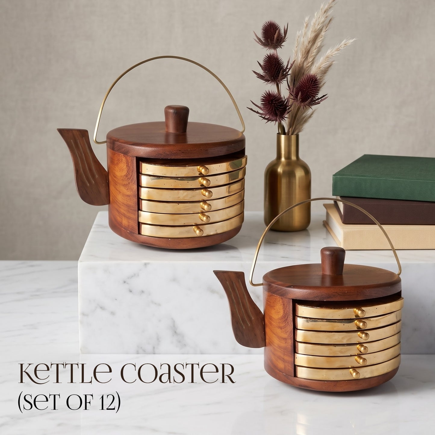 Kettle Shaped Wooden Coasters Set 12 - handcrafted decor by Yura Designs