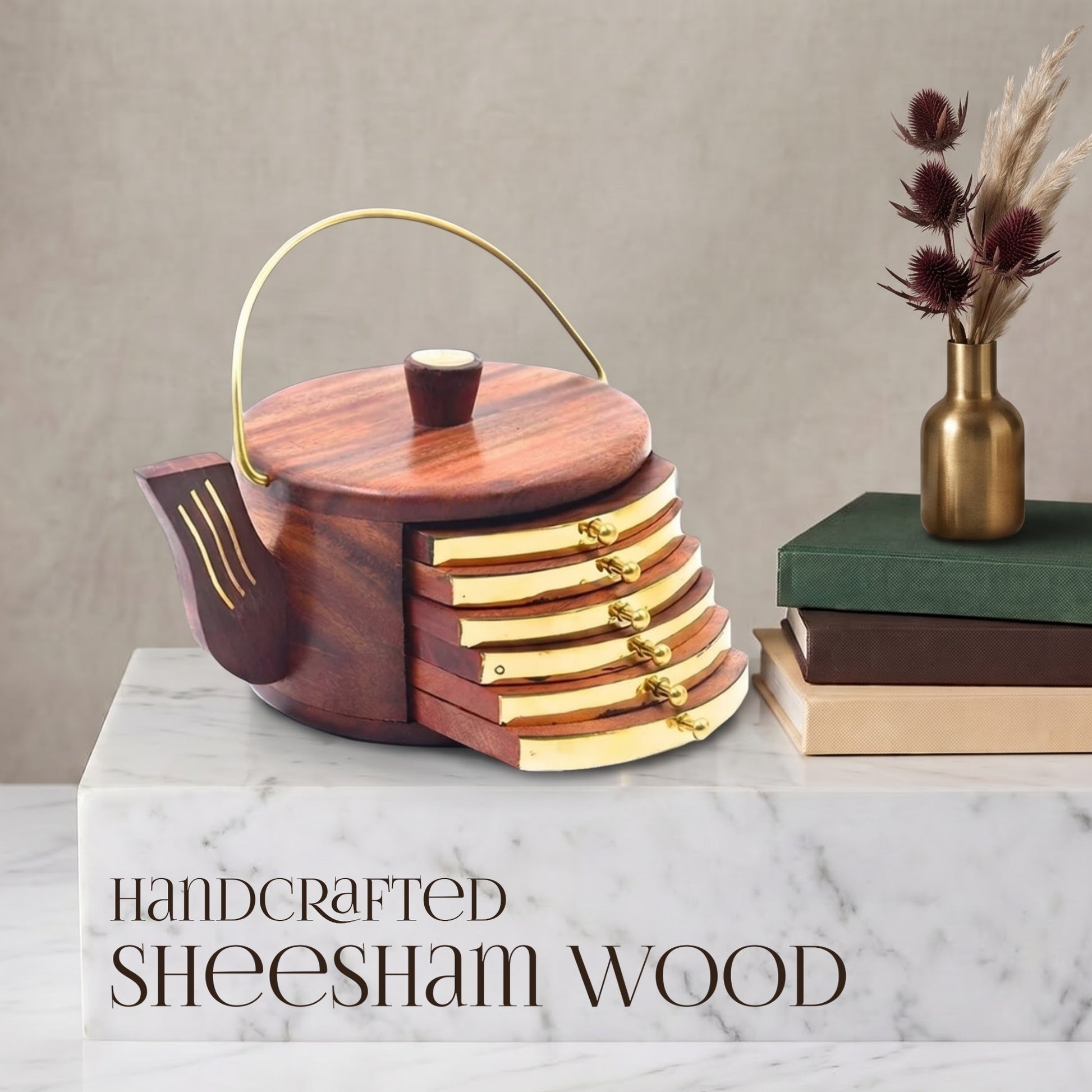 Kettle Shaped Wooden Coasters Set 12 - handcrafted decor by Yura Designs