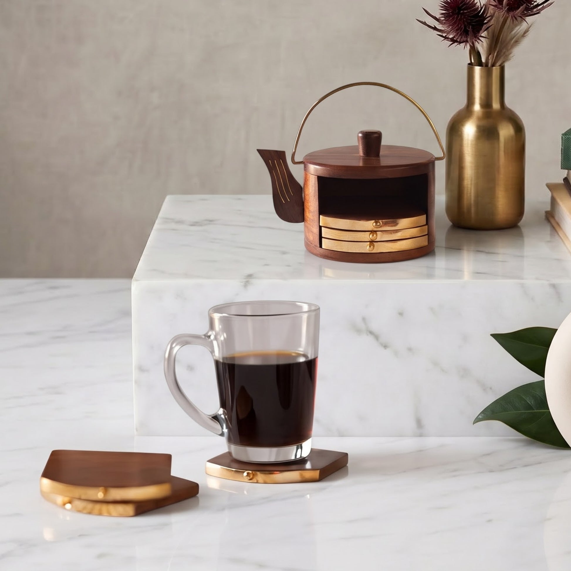 Kettle Shaped Wooden Coasters Set 12 - handcrafted decor by Yura Designs