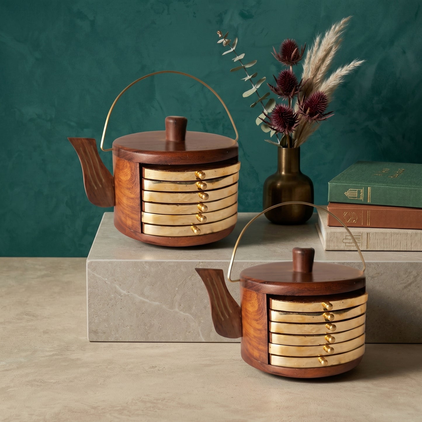 Kettle Shaped Wooden Coasters (Set of 12)