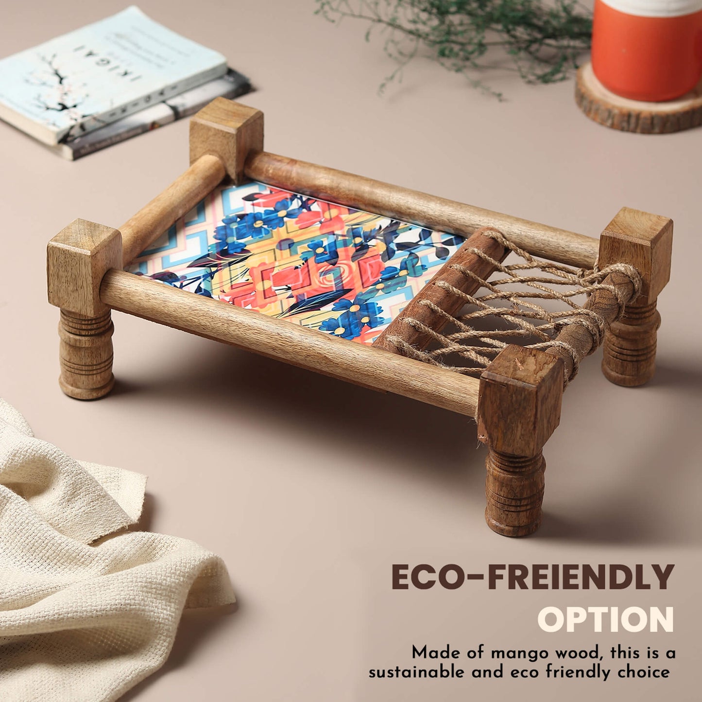 Wooden Khaat Styled Serving Platter + Wooden Serving Platter with Dip