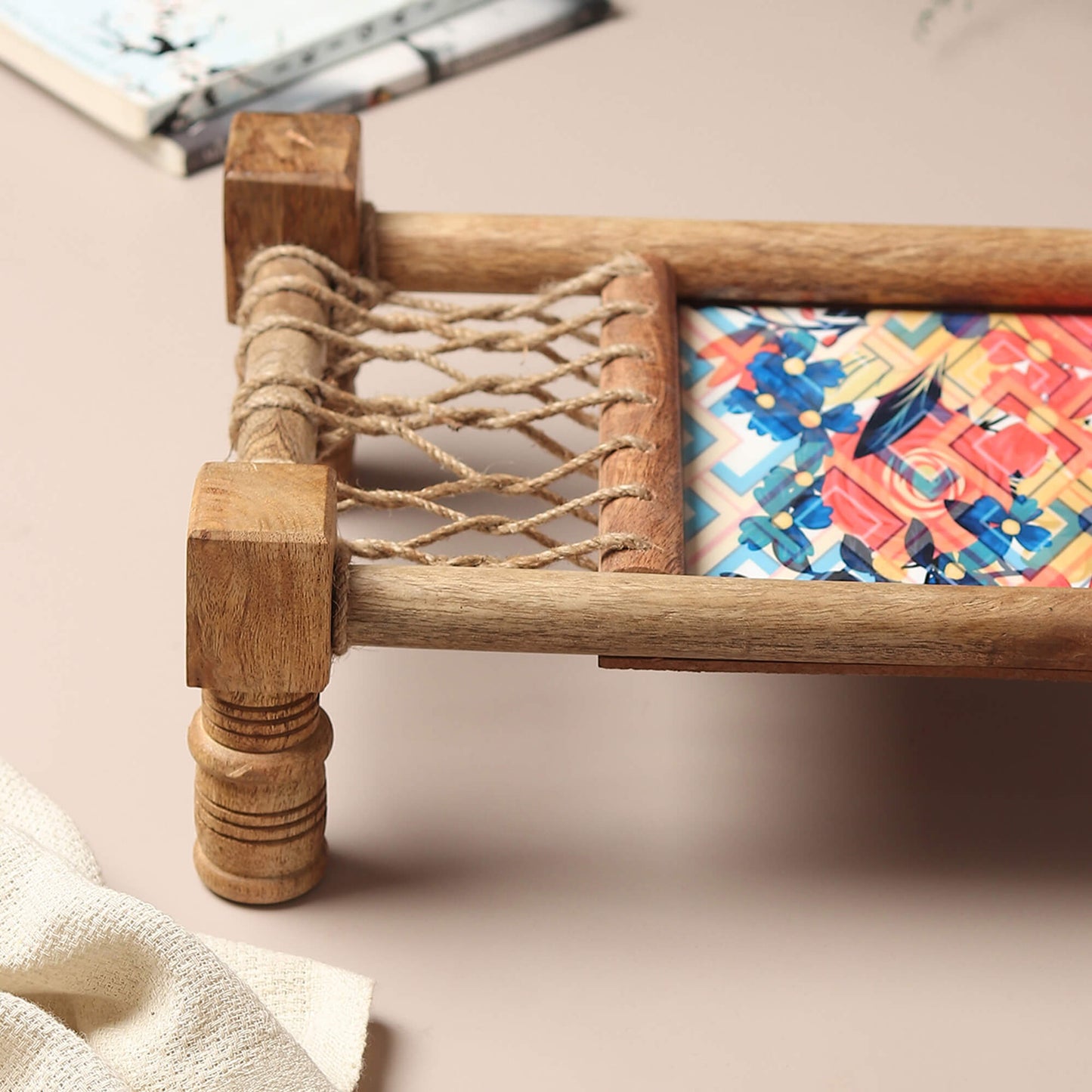 Wooden Khaat Styled Serving Platter + Wooden Serving Platter with Dip