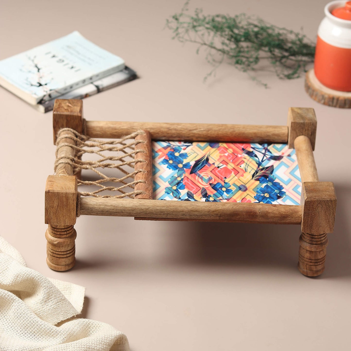 Wooden Khaat Styled Serving Platter + Wooden Serving Platter with Dip
