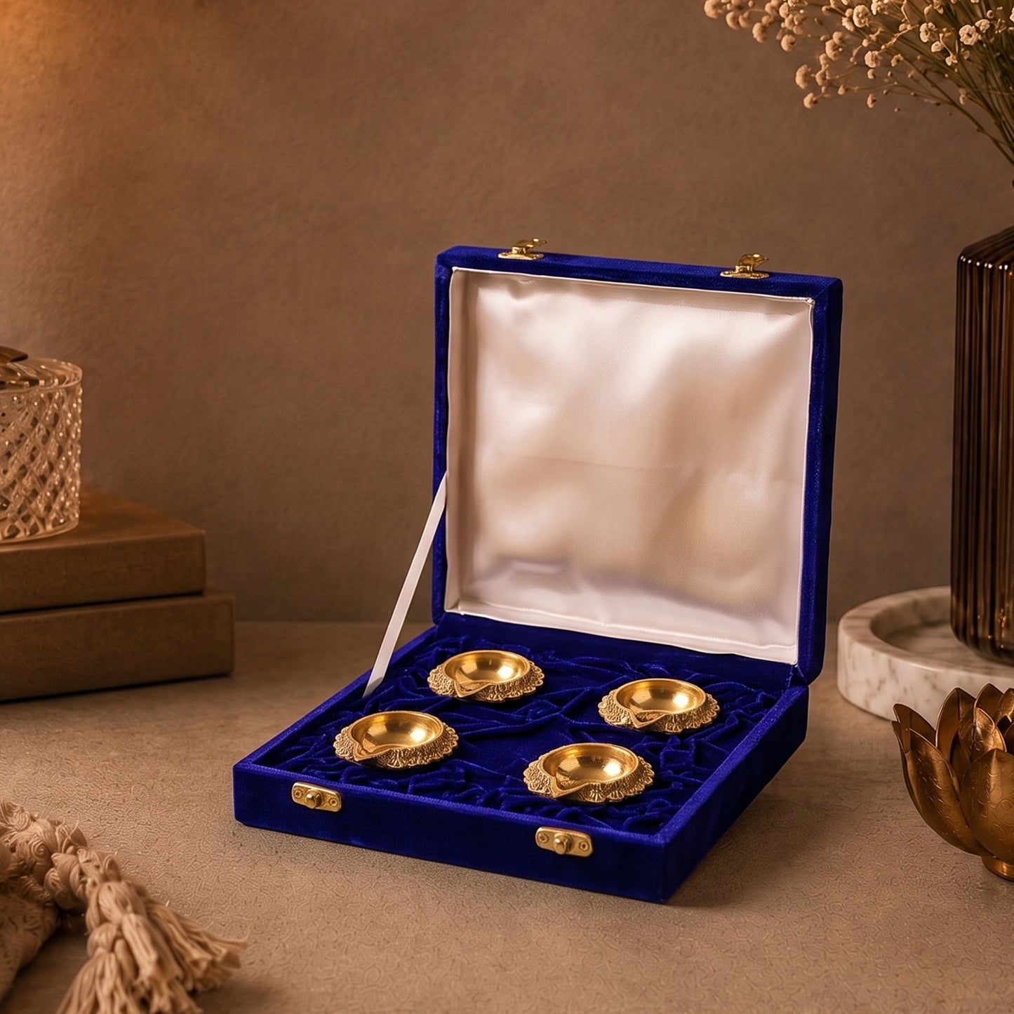 Kuber Brass Diyas Set 4 - handcrafted decor by Yura Designs