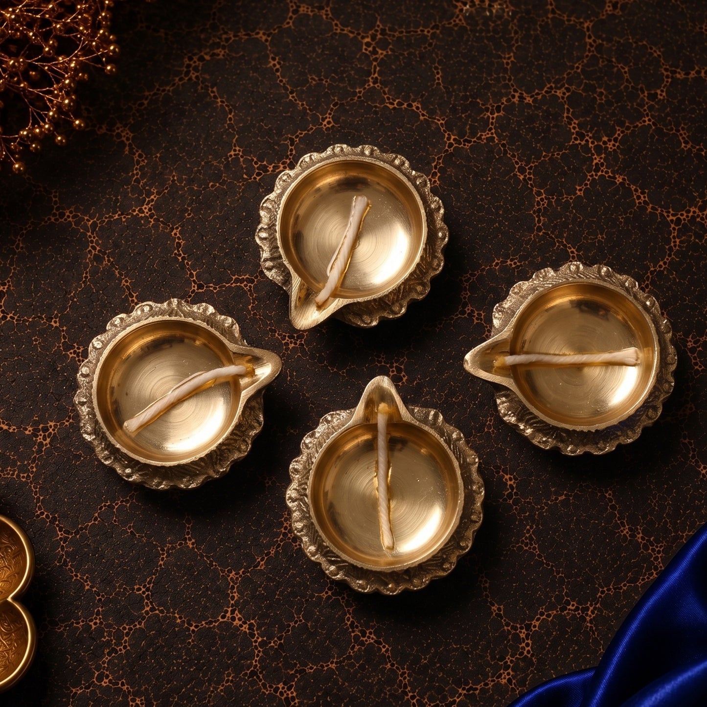 Kuber Brass Diyas Set 4 - handcrafted decor by Yura Designs