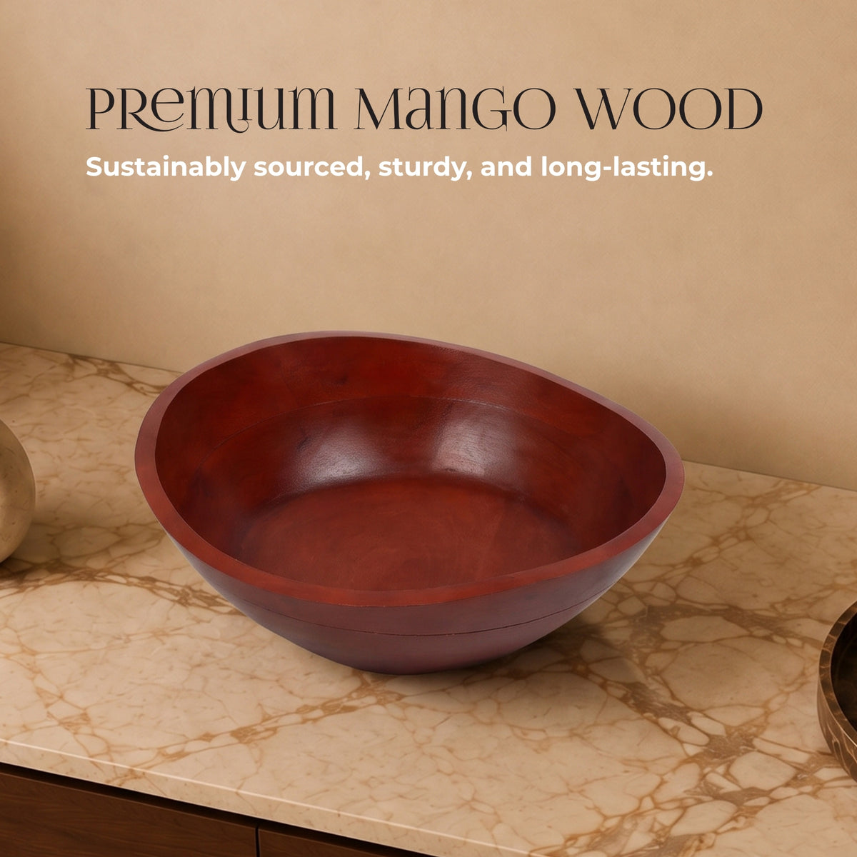 Large Wooden Bowl Premium Mango Wood - handcrafted decor by Yura Designs