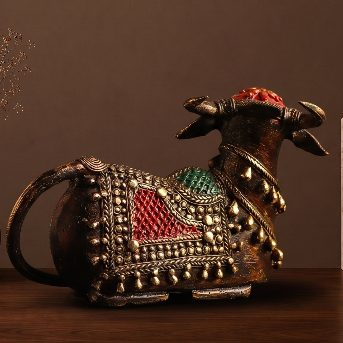 Ornate Brass Nandi - handcrafted decor by Yura Designs