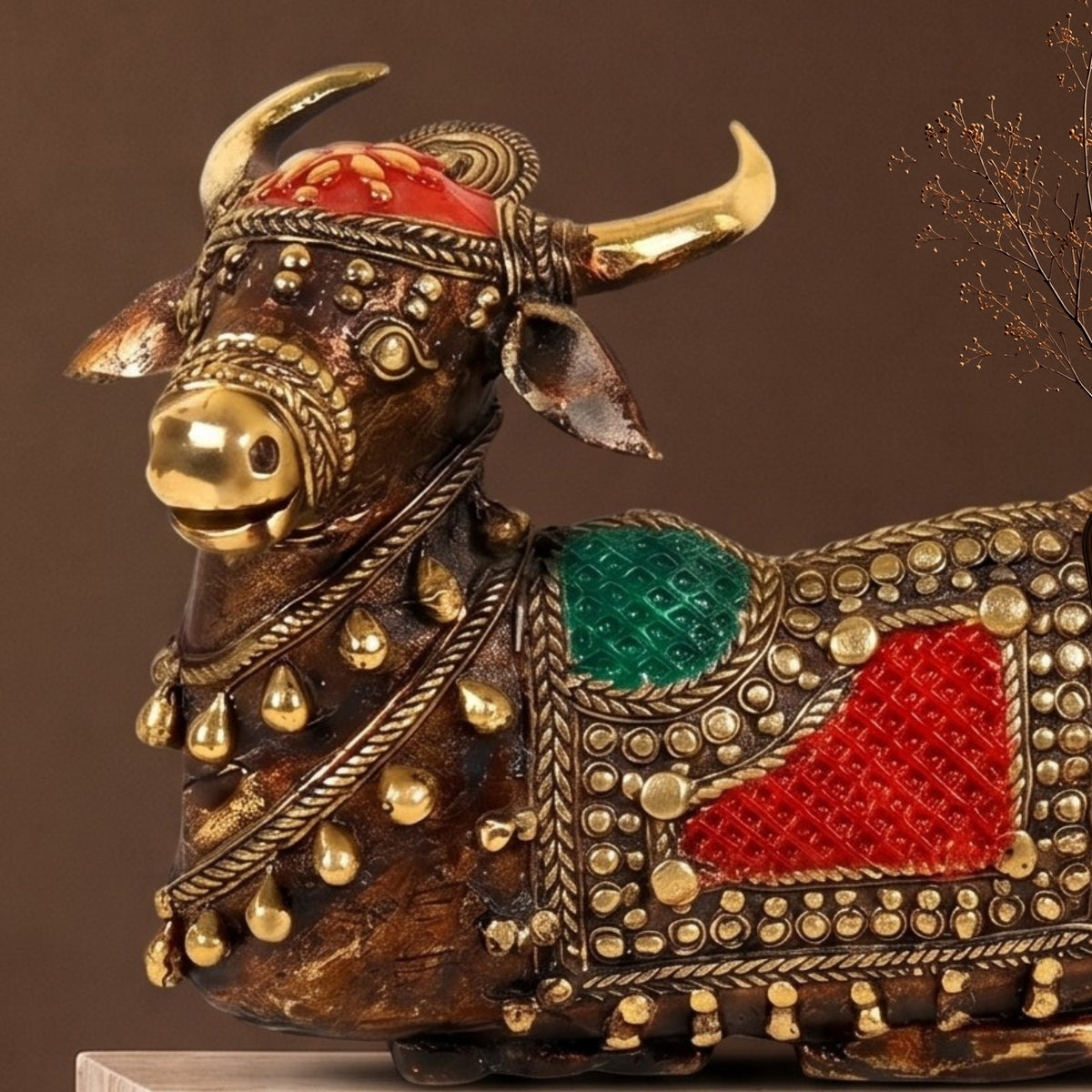 Ornate Brass Nandi - handcrafted decor by Yura Designs