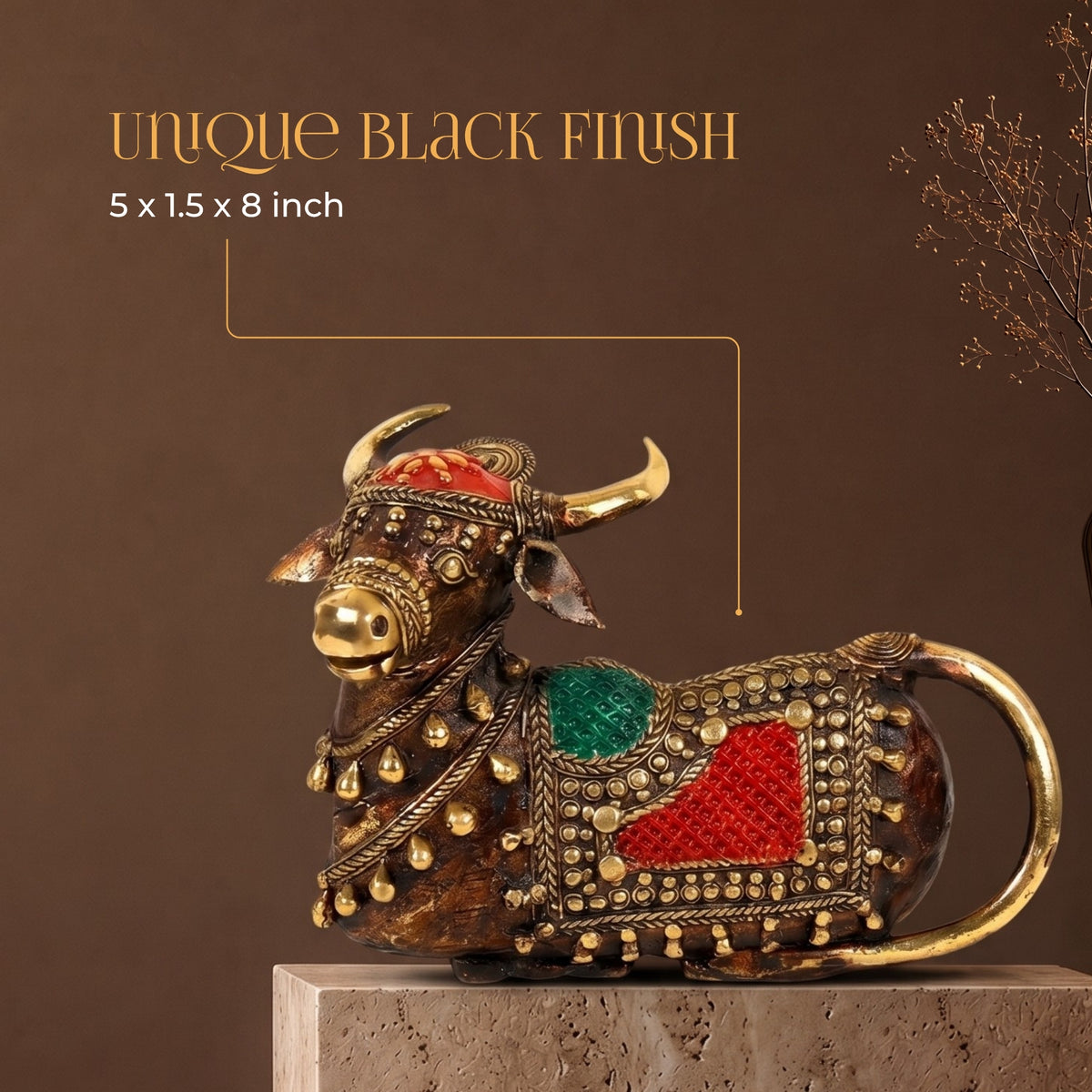 Ornate Brass Nandi - handcrafted decor by Yura Designs