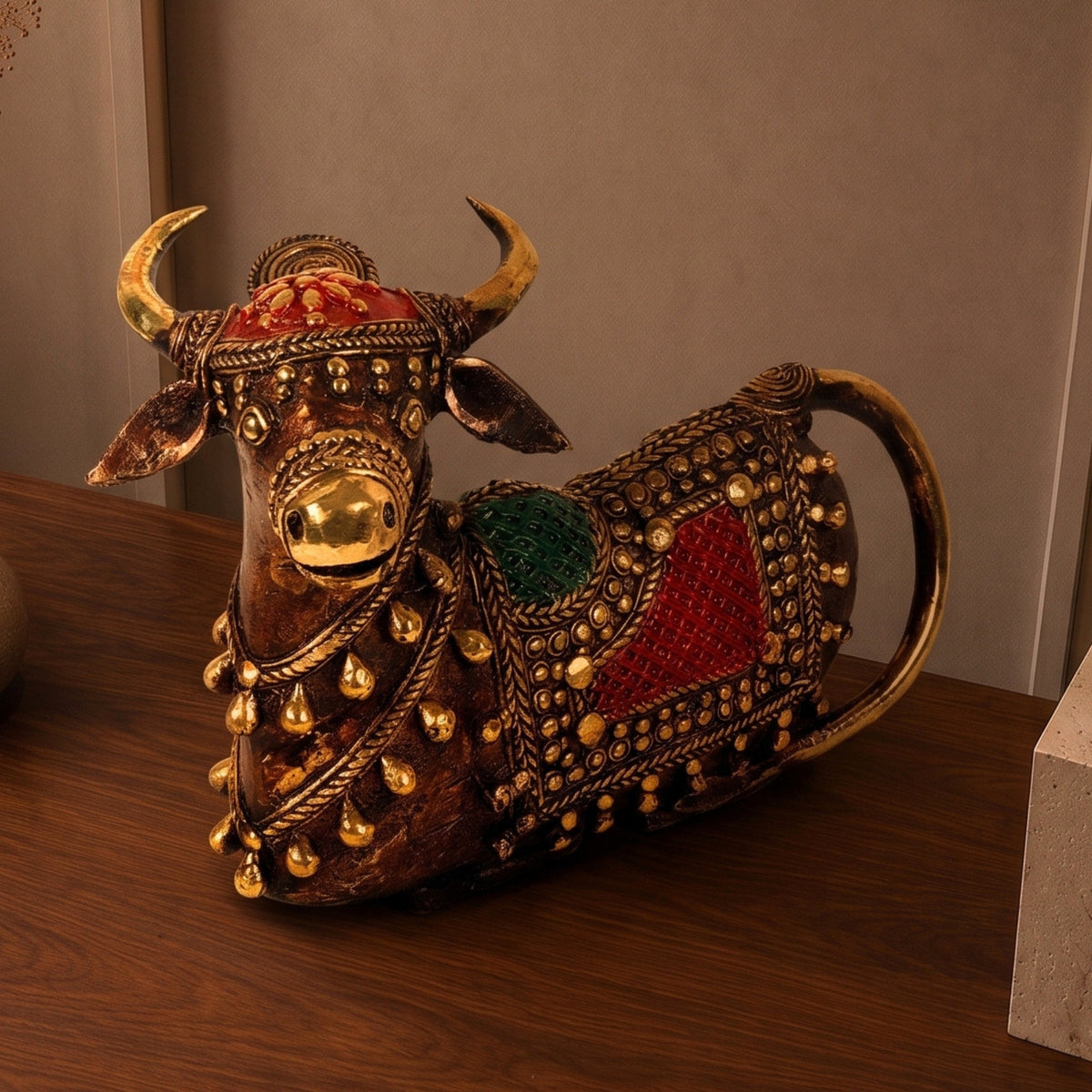 Ornate Brass Nandi - handcrafted decor by Yura Designs