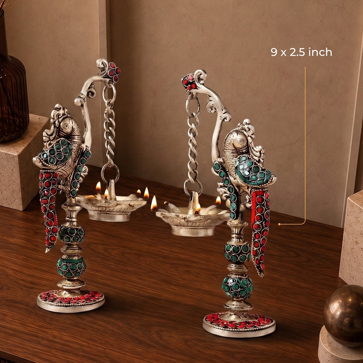 Peacock Pair Brass Hanging Diyas (Set of 2) with Box