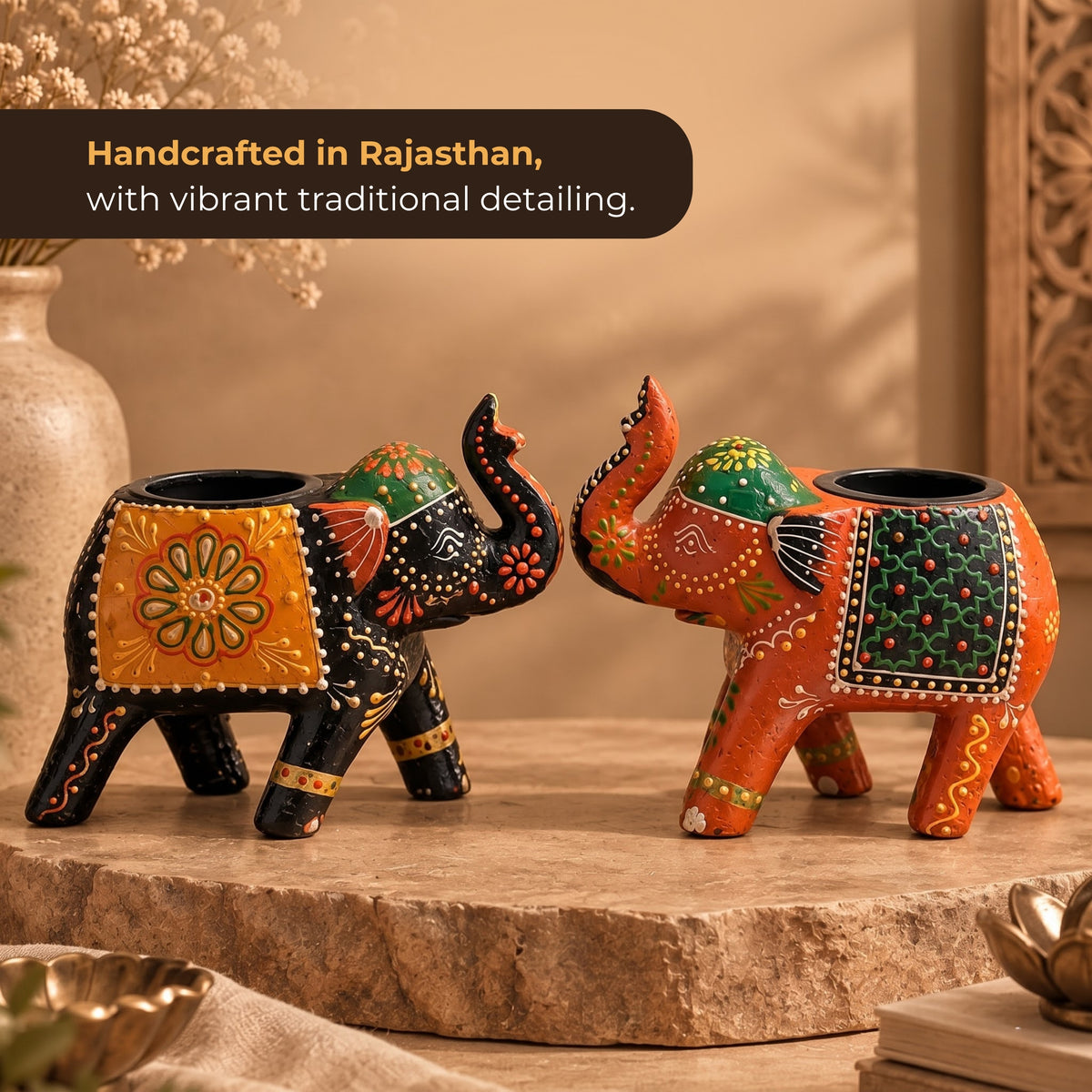 Rajasthani Elephant Diyas [Set of 2]