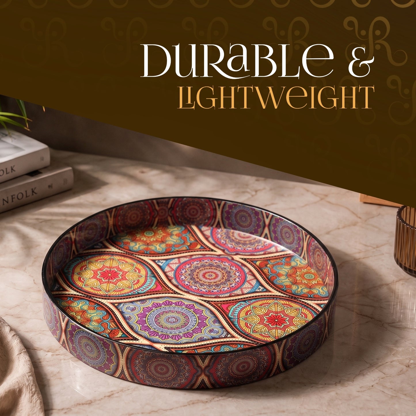 Round Multicoloured Decorative Tray Set (Set of 2)