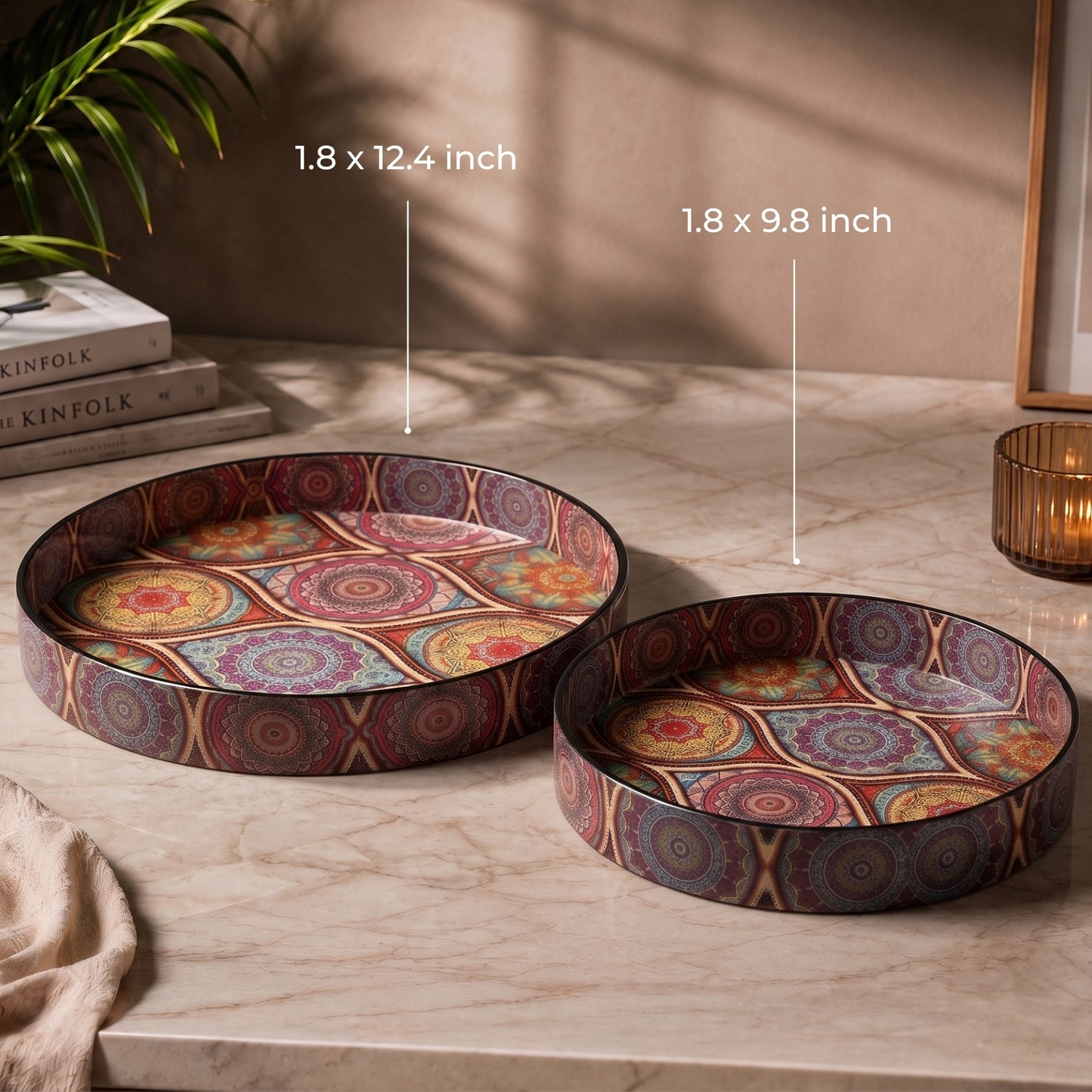 Round Multicoloured Decorative Tray Set (Set of 2)