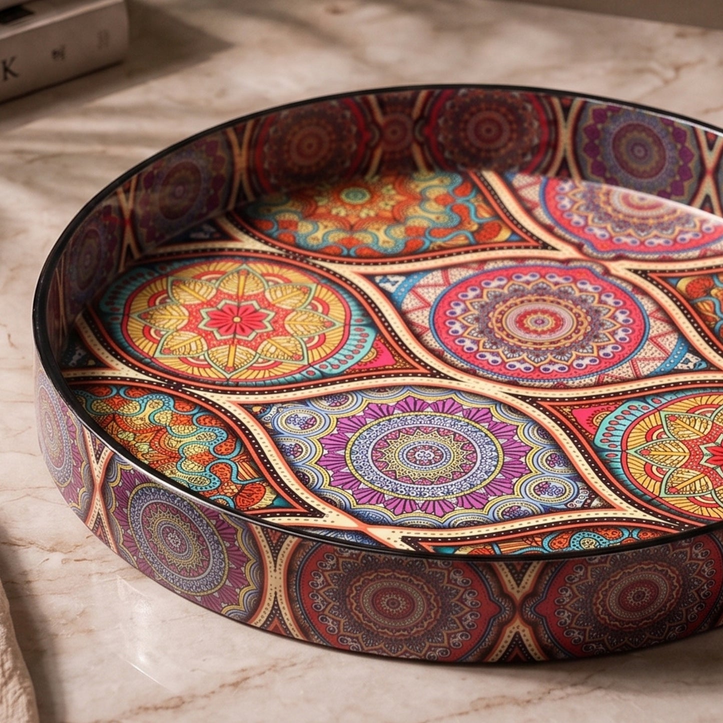 Round Multicoloured Decorative Tray Set (Set of 2)