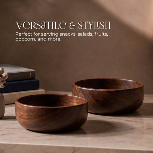 Round Serving Wooden Bowl (Set of Two)