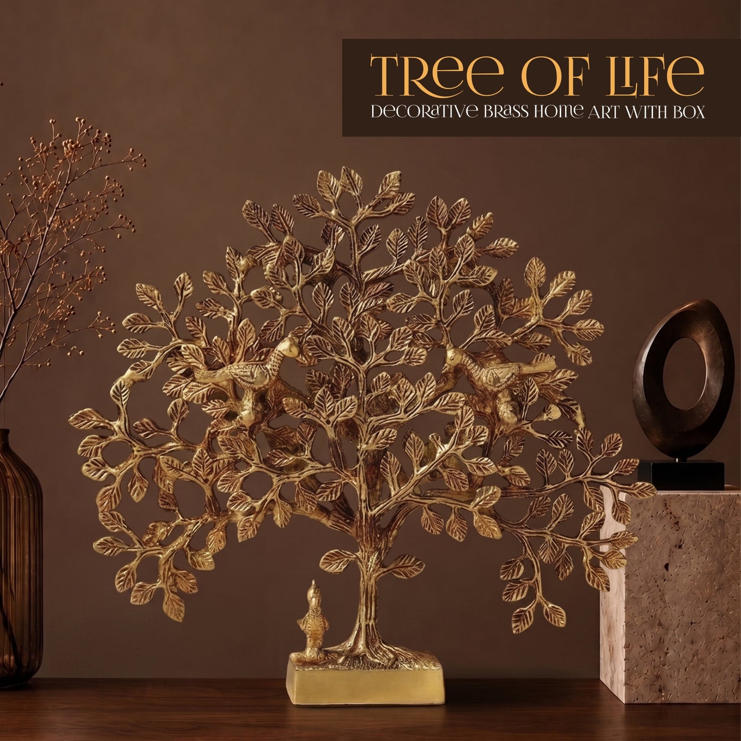 Tree of Life Decorative Brass Home Art with Box