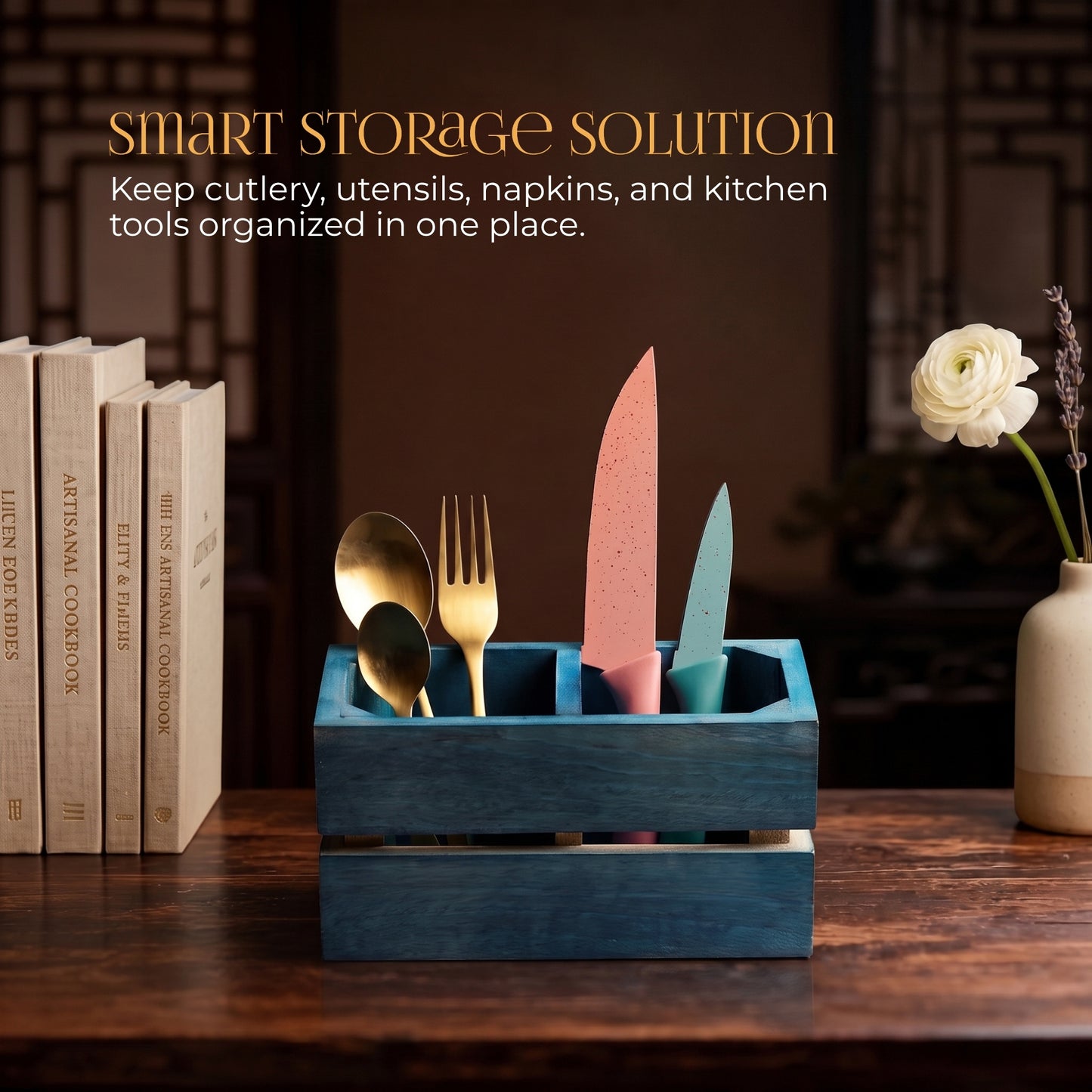 Turquoise Cutlery Organizer + Kitchen Tools Organize