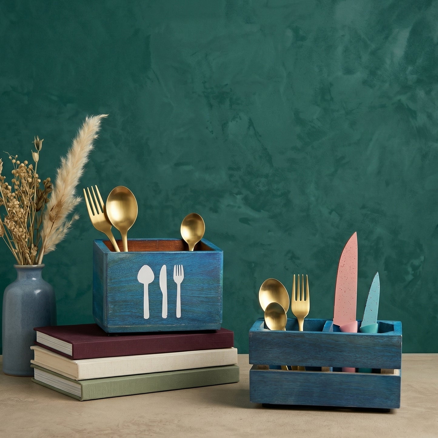 Turquoise Cutlery Organizer + Kitchen Tools Organize