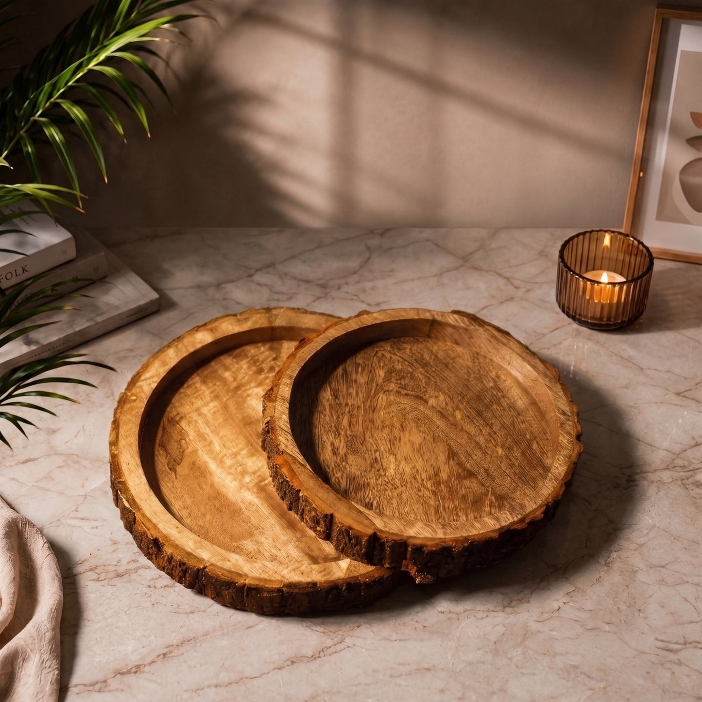 Wooden Bark Serving Trays (Set of 2)