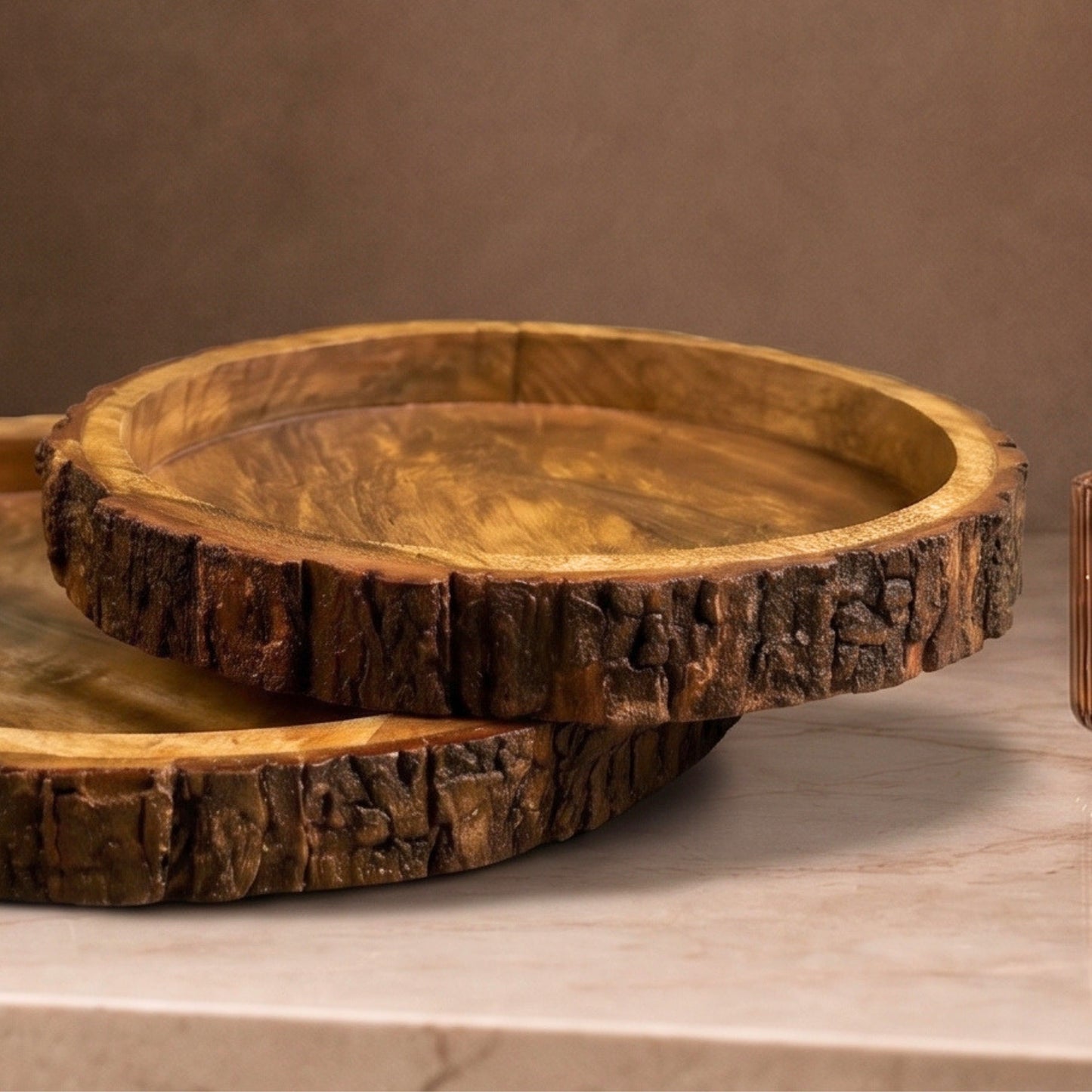 Wooden Bark Serving Trays (Set of 2)