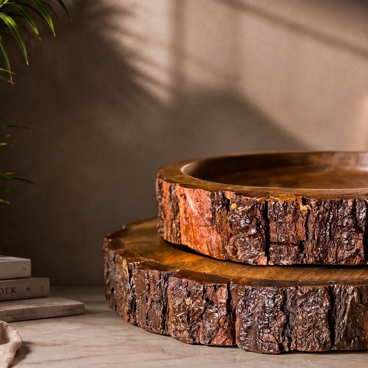 Wooden Bark Serving Trays (Set of 2)