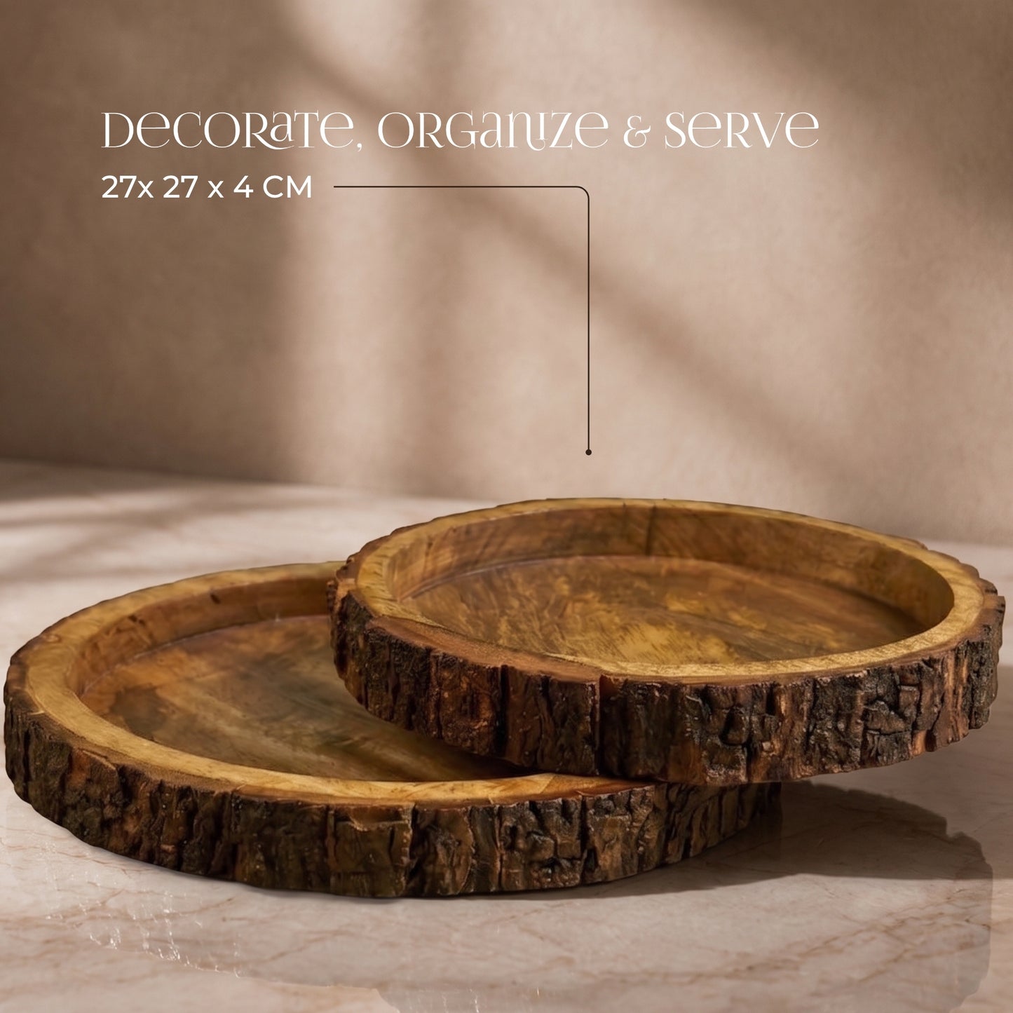 Wooden Bark Serving Trays (Set of 2)