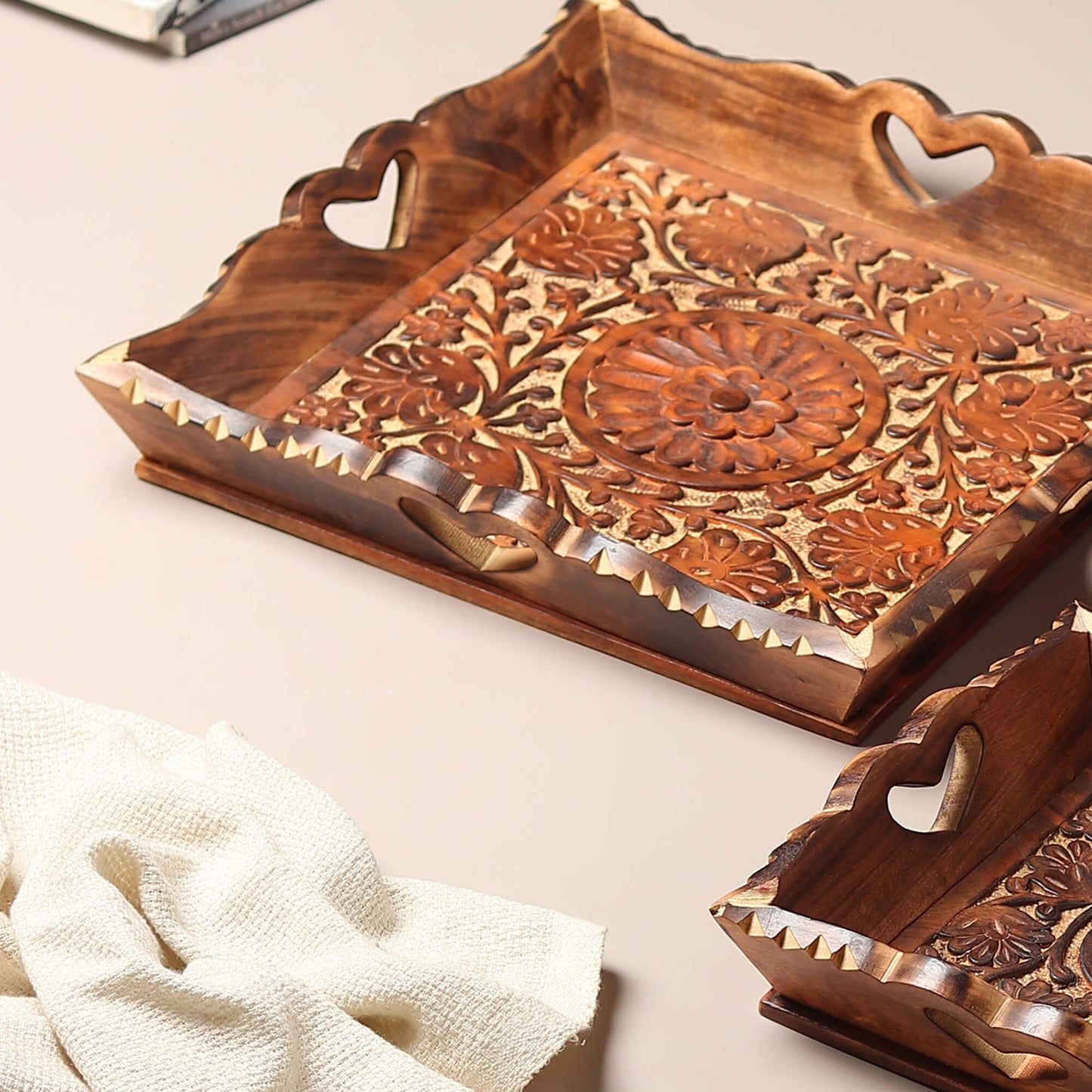 Carved Wooden Trays (Set of 3)