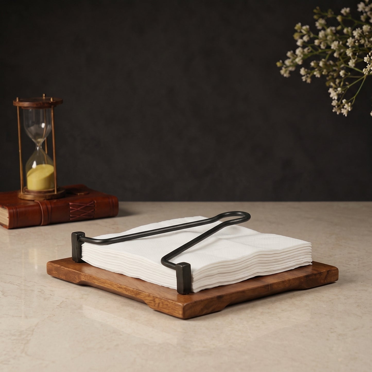Wooden Napkin Holder with Metal Clip