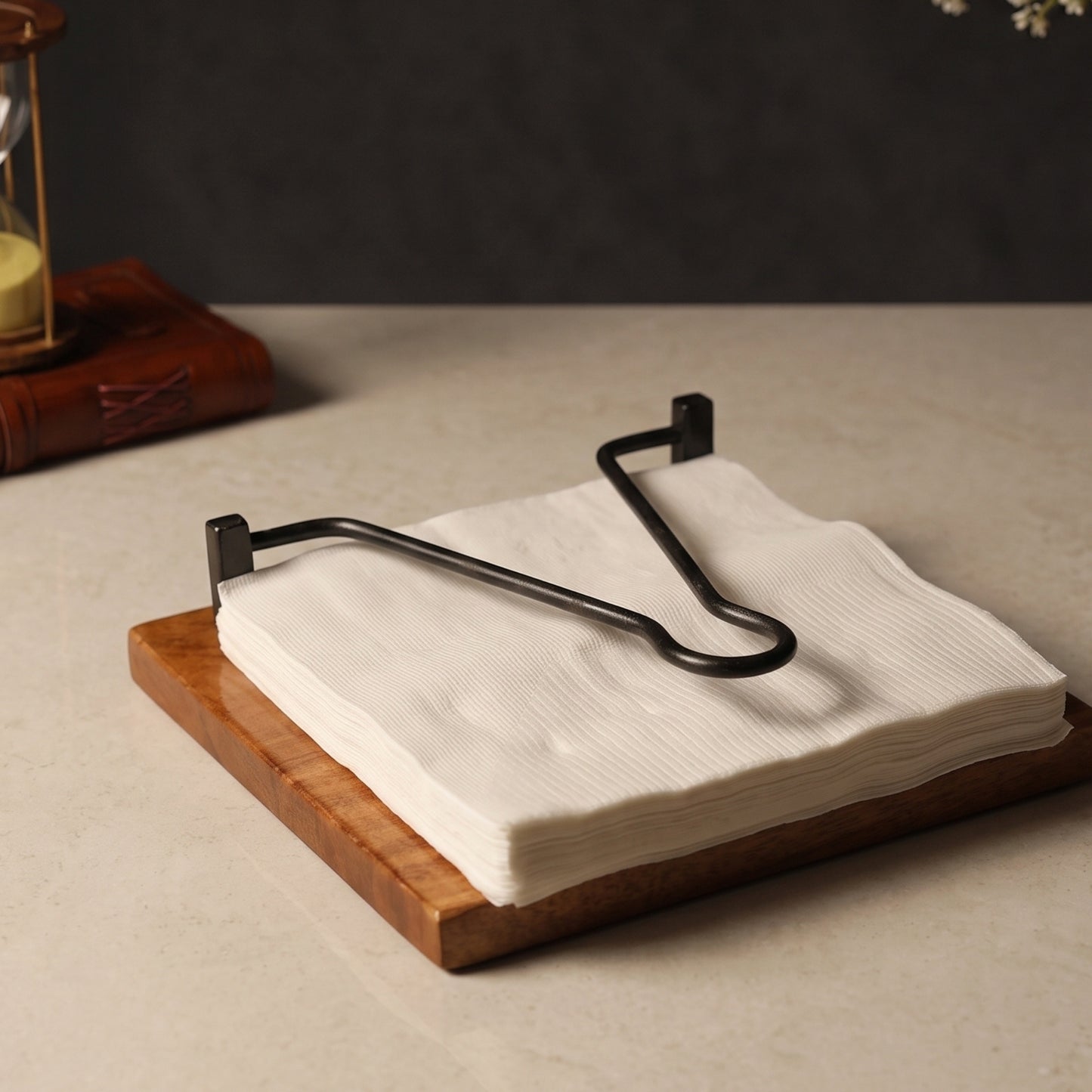 Wooden Napkin Holder with Metal Clip