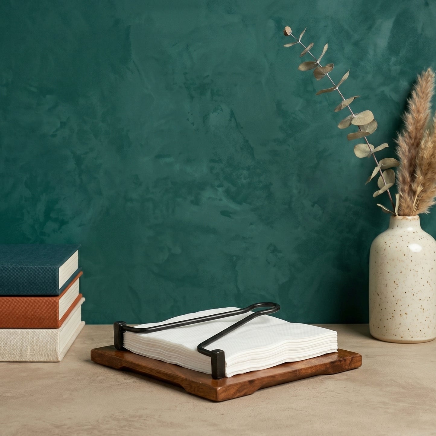 Wooden Napkin Holder with Metal Clip
