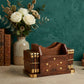 Wooden Pen Stand and Coaster Set in Gold Tree Inlay Design (Set of 12)