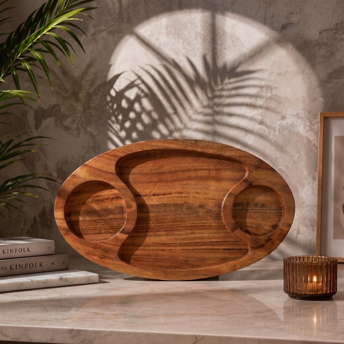 Wooden Serving Platter with Dip
